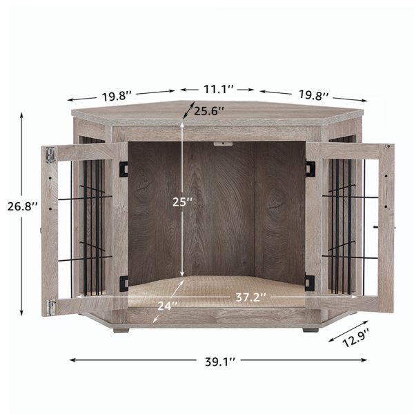 Unipaws Corner Dog Crate Furniture, Wooden Dog Kennel for Dogs Puppy, Pet Crate for Limited Room, Medium, Weathered Gray - Image 5