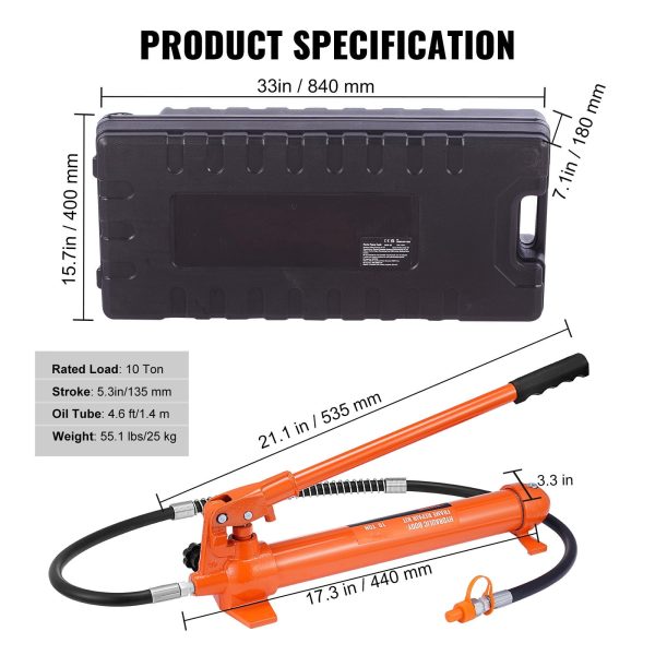 BENTISM 10 Ton Porta Power Kit Hydraulic Jack Air Pump Lift Ram All-In-One Portable Auto Body Frame Repair Power Tool - Image 7