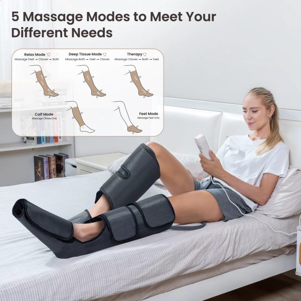 PureHeal Leg Massager for Circulation, Air Compression Foot and Leg Massage with 5 Modes and 5 Intensities, Black - Image 4