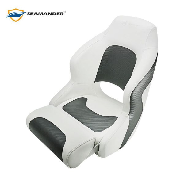 Seamander S1043 series Premier Pontoon Furniture Bucket Seat, Captain Seat, Colors White/Charcoal