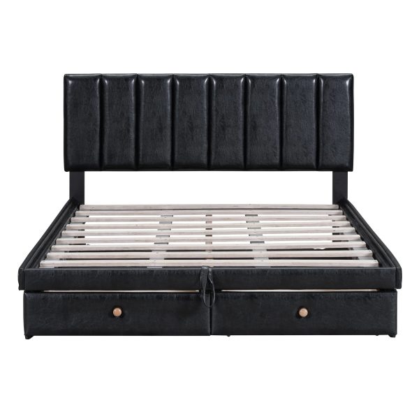 Roomfitters Full Size Upholstered Bed with Hydraulic Storage System and Drawer, Black - Image 4