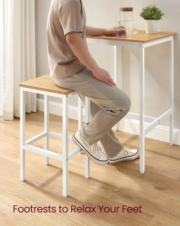 Bar Table and Chairs Set, Square Bar Table with 2 Bar Stools, Dining Pub Bar Table Set for 2, Space Saving for Kitchen Breakfast, Living Room, Party Room, Golden Oak and Cloud White - Image 7