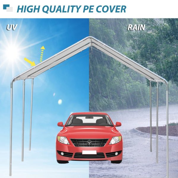 Outsunny 10'x20' Carport Heavy Duty Galvanized Car Canopy with Included Anchor Kit, 3 Reinforced Steel Cables, White - Image 5