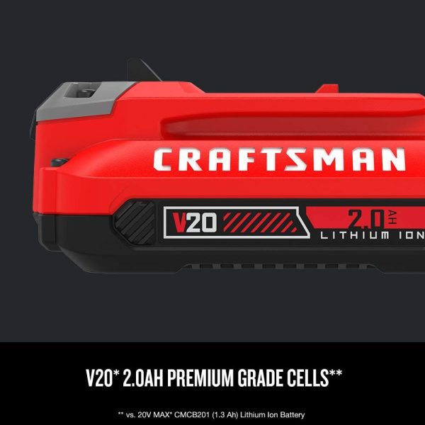 CRAFTSMAN V20 Lithium Ion Battery， 2.0-Amp Hour， 2 Pack (CMCB202-2) - Image 4