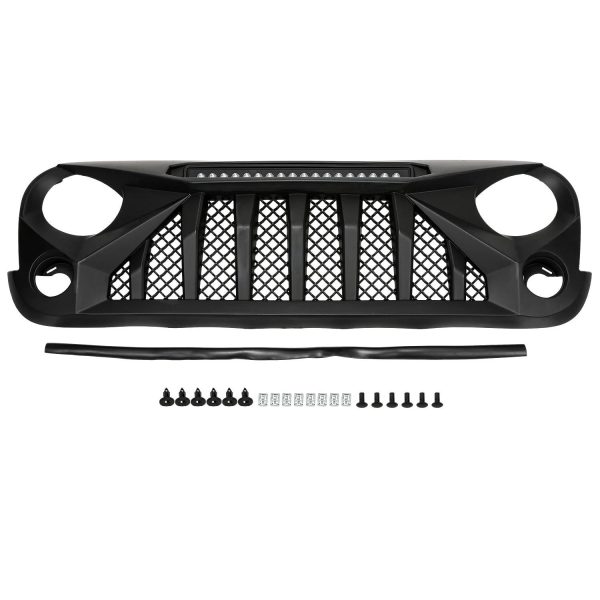 Black Off-Road Lights Front Grill Mars Grille with LED for 07-18 Jeep Wrangler JK - Image 4