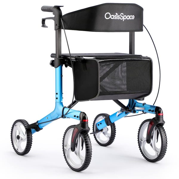 OasisSpace Lightweight Rollator Walker with Seatuff0cBlue Rollator Walker with Seat and Gear Wheels,Walker Supports up 300 lbs,Rolling Walker with Comfort Handles and Thick Backrest (Blue))