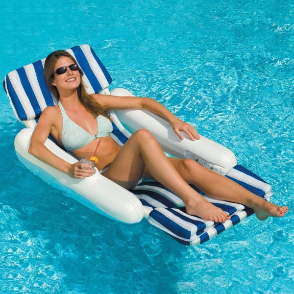 Swimline 10010 SunChaser Swimming Pool Padded Floating Luxury Lounge Chair, Blue - Image 3