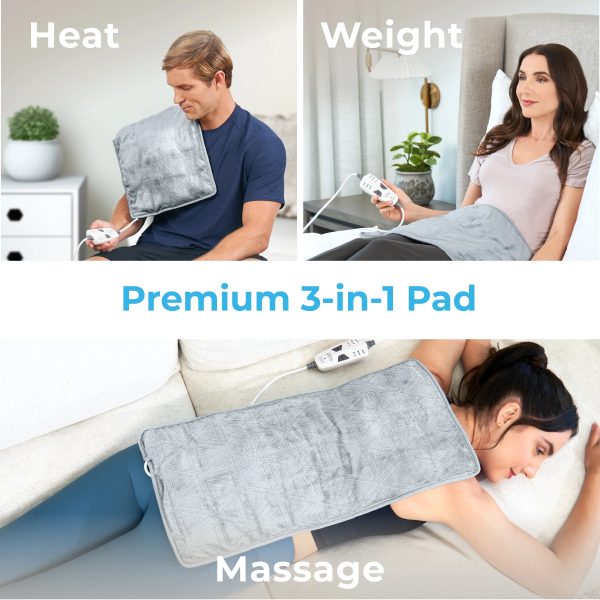 Pure Enrichment® WeightedWarmth™ 3-in-1 Heating Pad - 3 InstaHeat™ Settings, 3 Massage Speeds & 4.1 lbs of Weighted Pressure for Menstrual Cramps, Shoulder, Neck & Back Pain - 12” x 24” (Steel Gray) - Image 2