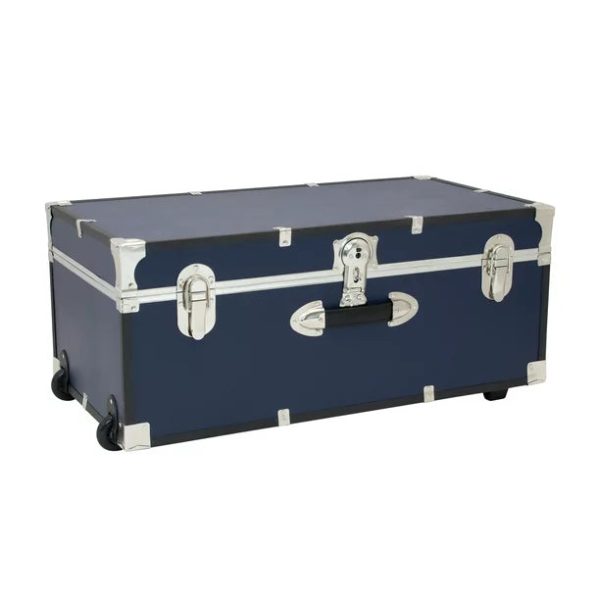 Seward Trunks Explorer 30" Trunk with Wheels， Wood Storage Trunk for Adults， Navy Blue