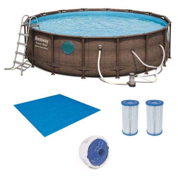 Bestway 16ft x 16ft x 48in Power Steel Swim Vista Pool Set with Cartridge Filter - Image 2