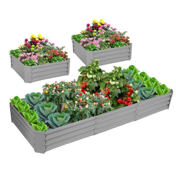 2 Pack 8x3x1ft Galvanized Raised Garden Bed Metal Above Ground Planter Box Kit Outdoor for Vegetables Flowers Herbs, Adjustable to 4 different sizes of rectangular steel bottomless shelves(Gray) - Image 2