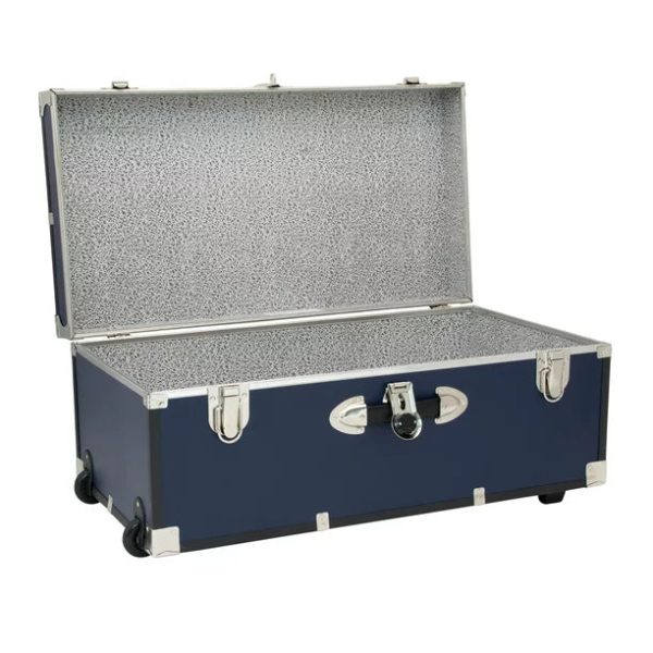 Seward Trunks Explorer 30" Trunk with Wheels， Wood Storage Trunk for Adults， Navy Blue - Image 2