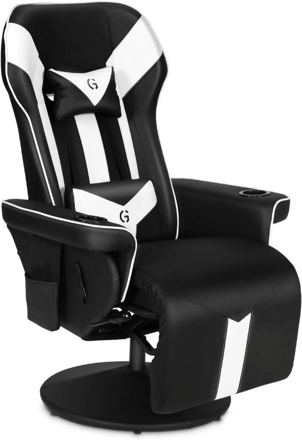 King Throne Ergonomic Gaming Chair, High Back Video Racing Chair, Swivel Recliner Chair with Footrest, Adjustable Backrest, Headrest, Lumbar Support, Cupholders, Black White