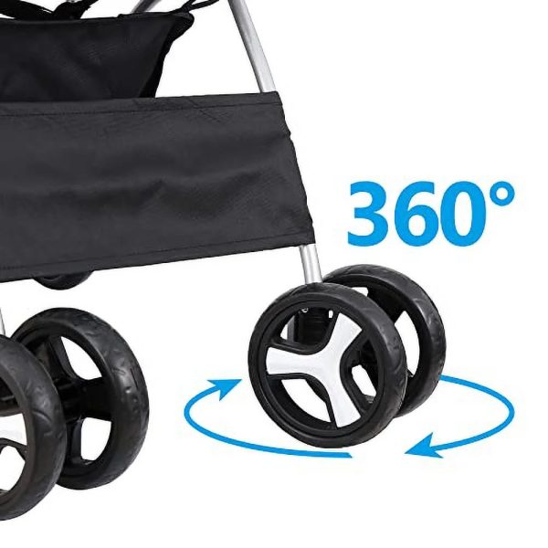 BBBuy 4 Wheels Foldable Pet Dog Cat Jogger Stroller Travel Carrier Strolling Cart w/Waterproof Cover Storage Basket Cup Holder & Removable Liner for Medium Small Cat Dog, Black - Image 5