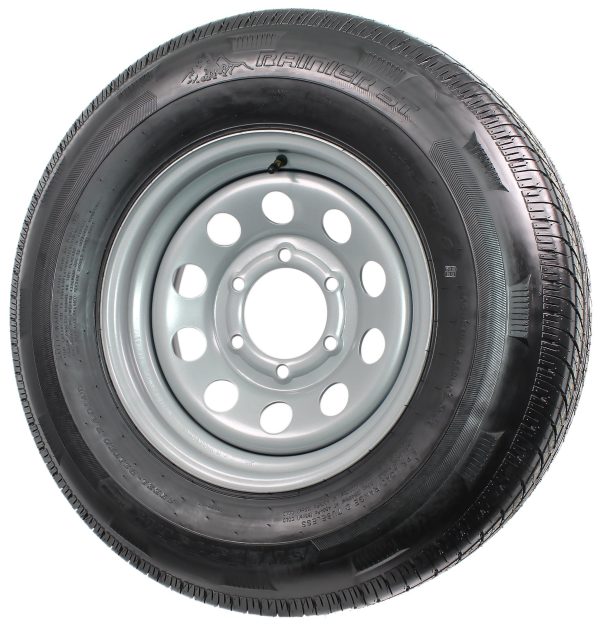 Radial Trailer Tire On Rim ST225/75R15 225/75-15 15 D 6 Lug Wheel Silver Modular - Image 3