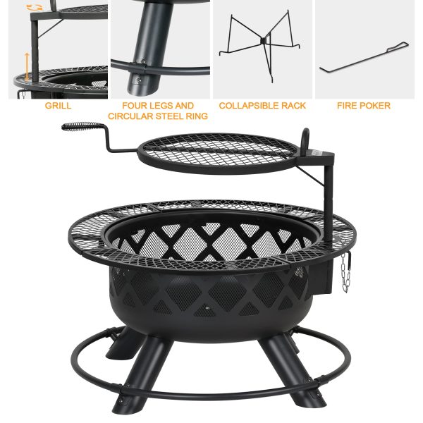 BALI OUTDOORS Wood Burning Fire Pit, 32 Inch Outdoor Backyard Patio Fire Pit with 18.7 Inch Cooking Grill Grate, Black - Image 6