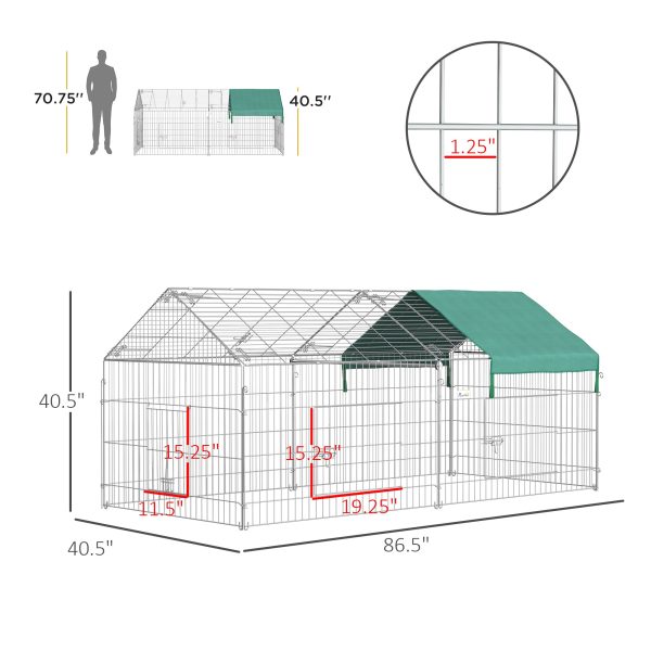 PawHut 87" Small Animal Playpen, Pet Playpen Yard Fence for Rabbits, Chicken, Chinchillas with Roof for Indoor & Outdoor, Green - Image 7