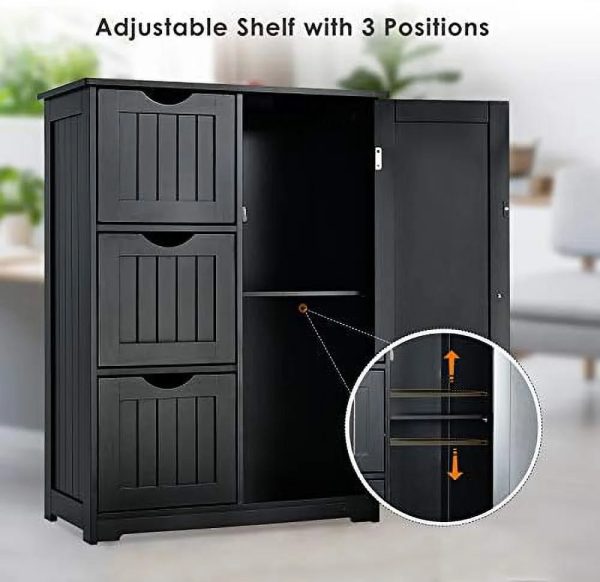 xrboomlife Bathroom Floor Cabinet Wooden Cabinet with 1 Door & 3 Drawer Free Standing Entryway Cupboard Spacesaver Cabinet - Image 8