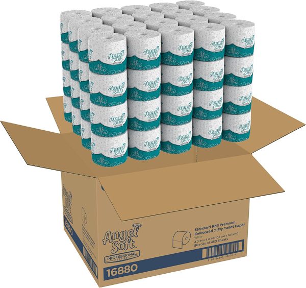 Georgia Pacific Angel Soft ps 16880 White 2-Ply Premium Embossed Bathroom Tissue， 4.05" Length x 4.0" Width (Case of 80 Rolls， 450 Sheets Per Roll) - Image 4