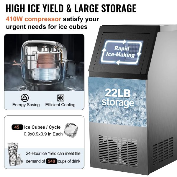 SKYSHALO 110V Commercial Ice Maker 120lbs/24h with 29lbs Storage 5x9 Cubes Stainless Steel Auto Clean for Bar Home Supermarkets Includes Scoop and Connection Hose - Image 3