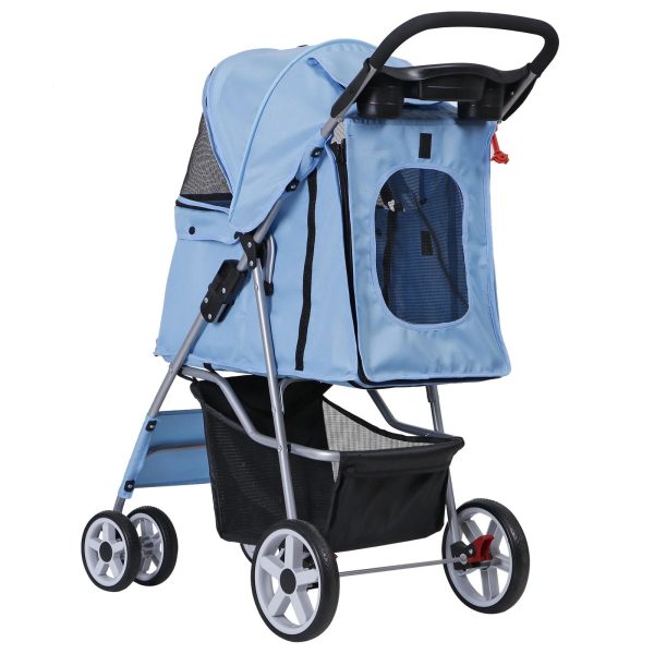 Foldable Carrier Strolling Cart 4 Wheel Pet Stroller for Cat, Dog w/ Cup Holder - Image 7