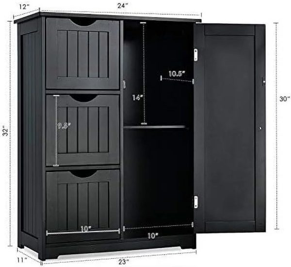 xrboomlife Bathroom Floor Cabinet Wooden Cabinet with 1 Door & 3 Drawer Free Standing Entryway Cupboard Spacesaver Cabinet - Image 9