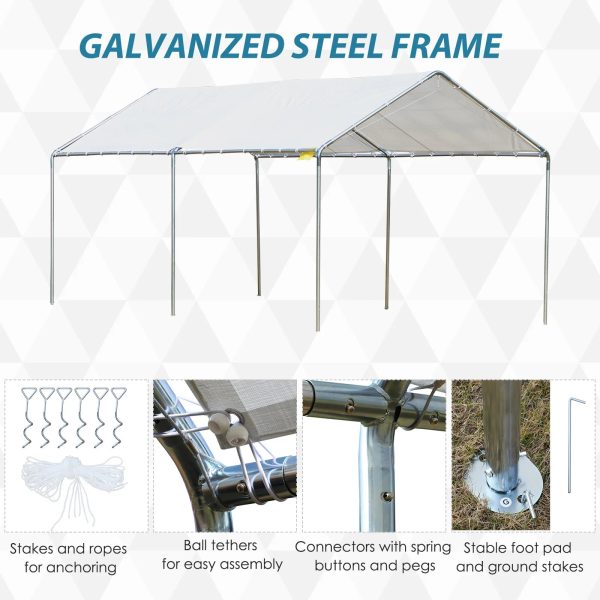 Outsunny 10'x20' Carport Heavy Duty Galvanized Car Canopy with Included Anchor Kit, 3 Reinforced Steel Cables, White - Image 4