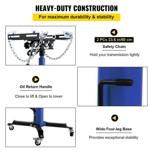 VEVOR Transmission Jack 1100 lbs 2-Stage Hydraulic High Lift Vertical Telescopic,Blue - Image 6