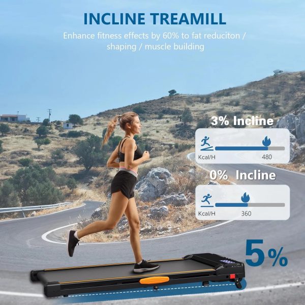 CoolHut Under Desk Treadmill with Incline, 4 in 1 Walking Pad Portable Treadmill for Walking, Running, 2.5HP Low-Noise Motor, LED Display, and Remote Control, Black, 265lbs - Image 6