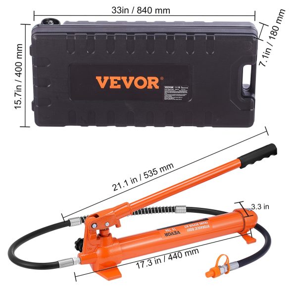 VEVOR 10 Ton Porta Power Kit, Hydraulic Ram with Pump, Car Jack with 4.6 ft/1.4 m Oil Hose, Bent Frame Repair Tool with Storage Case for Automotive, Garage, Heavy Equipment, Mechanic (22046 LBS) - Image 8