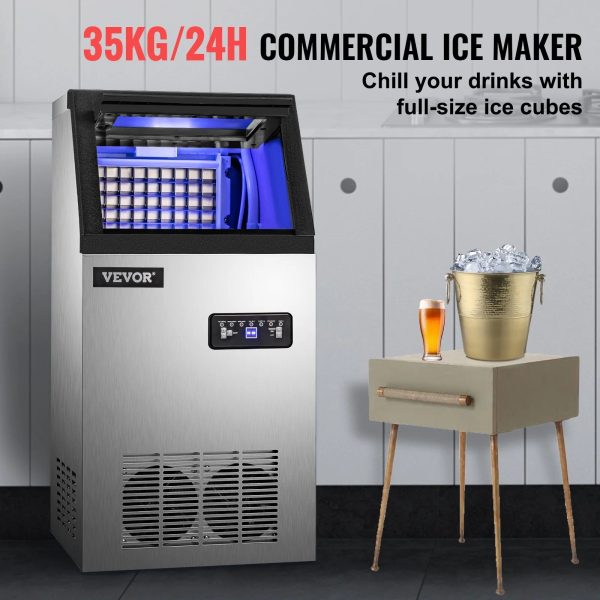 SKYSHALO 110V Commercial Ice Maker 120lbs/24h with 29lbs Storage 5x9 Cubes Stainless Steel Auto Clean for Bar Home Supermarkets Includes Scoop and Connection Hose - Image 2