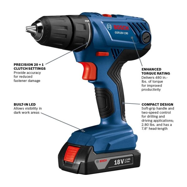 18 V Compact 1/2 In. Drill/Driver Kit with (2) 1.5 Ah SlimPack Batteries - Image 2