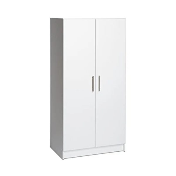 Prepac Elite 2 Door Wardrobe Cabinet， 32" W x 65" H x 20" D， White