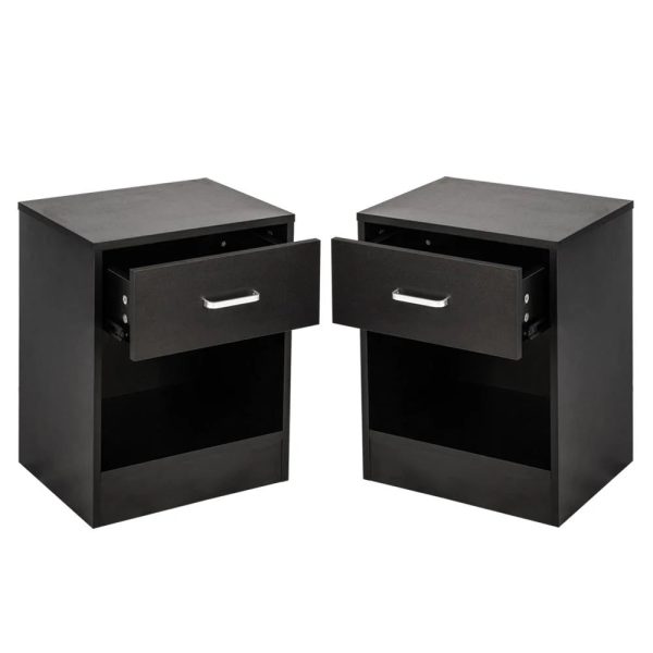 UBesGoo Set of 2 Nightstand, Bedside Table with 1 Drawer and 1 Storage Cabinet, Wooden Night Table, Black - Image 4