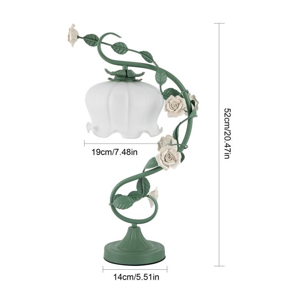 Rose Flower Table Lamp for Bedroom, Stained Glass Desk Lamp Elegant Flower Plug-in Bedside Nightstand Lamp 60W Max Green - Image 5