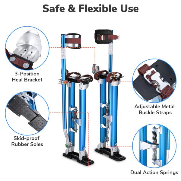 Yescom Drywall Stilts w/ 1 Pair Stilt Pad Replacement 24"-40" Aluminum Tool Painting - Image 3