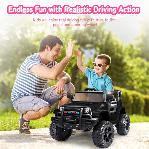 JOYMOR Ride on Truck with Remote Control, 4 Wheels 12V Battery Powered Kids Car, with LED Headlight/Horn Button/ MP3 Player/USB Port/Forward Backward/Kids Girl Boy (Black) - Image 2