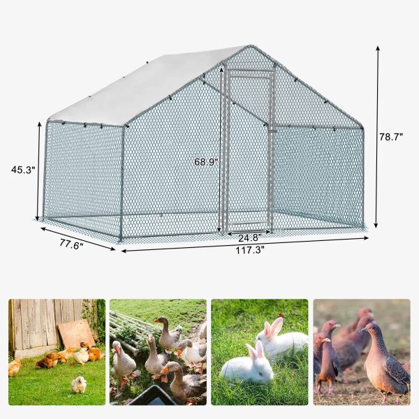 ZephyPaws 6.5 x 10 ft Large Metal Chicken Coop, Walk-in Poultry Cage Chicken Hen Run House with Waterproof Cover, Rabbits Cats Dogs Farm Pen for Outdoor Backyard Farm Garden - Image 2