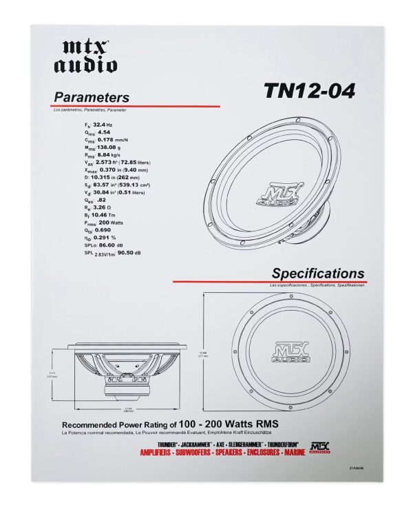 (2) MTX Audio Terminator TN12-04 12” 800 Watt 4 Ohm Car Subwoofers Subs - Image 7