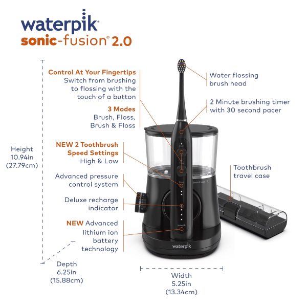 Waterpik Sonic-Fusion 2.0 Flossing Electric Toothbrush Set, 5 Brush Heads, Black - Image 4