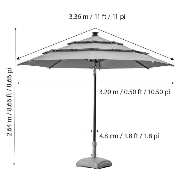 Activa 11ft Aluminium Umbrella with LED Lights in Pumice - Image 2