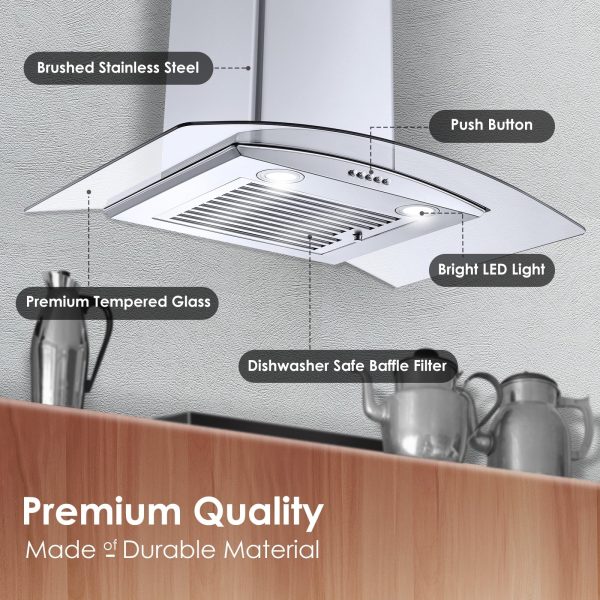 Range Hood 30 inch Convertible Wall Mount Range Hood with Tempered Glass 3 Speed Fan 450CFM - Image 6