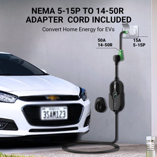 Tera Portable EV Charger Adjustable 32A Max, Level 1 & 2, NEMA 5-15 14-50R Adapter, Tesla & All SAE J1772 EV - Image 4