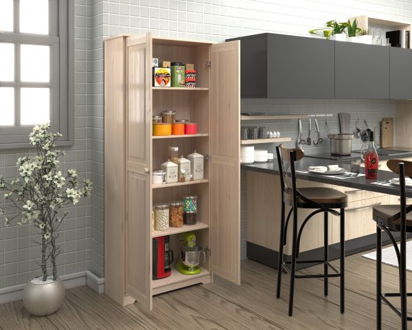 Solid Wood Pantry Storage Cabinet, Freestanding Kitchen Cupboard, Closet with Shelves - Image 8