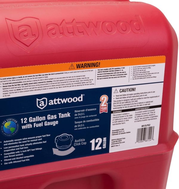 Attwood Outboard Fuel Tank With Gauge 12 Gallon 8812LPG2 - Image 4