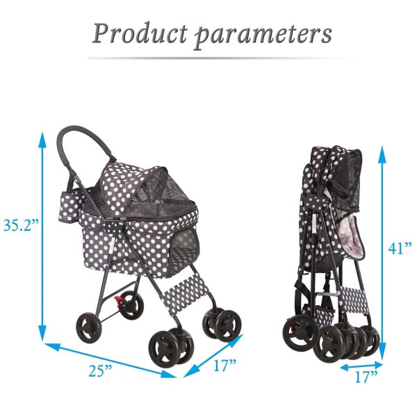 Foldable Pet Travel Stroller for Cats&Dogs, Waterproof Dog Stroller with 4 Wheels for Camping Walking, Black - Image 3