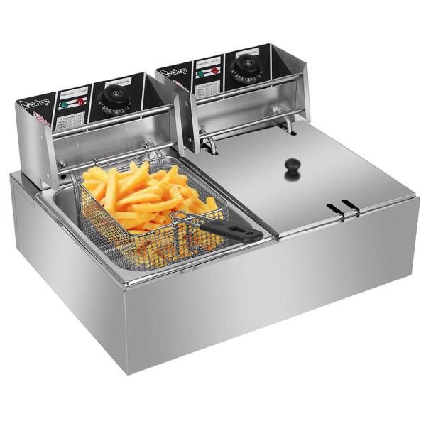 Stainless steel double-cylinder electric fryer countertop Fryer Large space Fryer Electric Deep Fryer Countertop Deep Fryer Commercial Large Tank French Fries Fryer (12.7QT/12L 5000W ) - Image 2