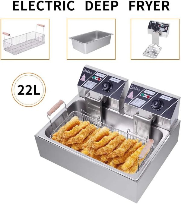 12 Liter Deep Fryer w/Basket Strainer, XL Jumbo Size, Adjustable Temperature & Timer, Perfect for Fried Chicken, Shrimp, French Fries, Chips & More, Removable Oil-Container, Stainless Steel - Image 2