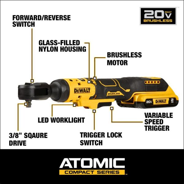 DEWALT ATOMIC 20V MAX Ratchet Kit Brushless 3/8" DCF513D1 from DEWALT💝 Last Day For Clearance - Image 4