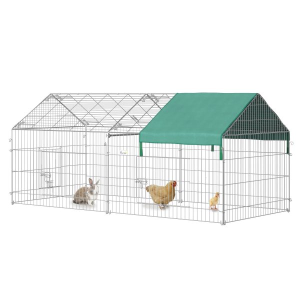 PawHut 87" Small Animal Playpen, Pet Playpen Yard Fence for Rabbits, Chicken, Chinchillas with Roof for Indoor & Outdoor, Green - Image 2